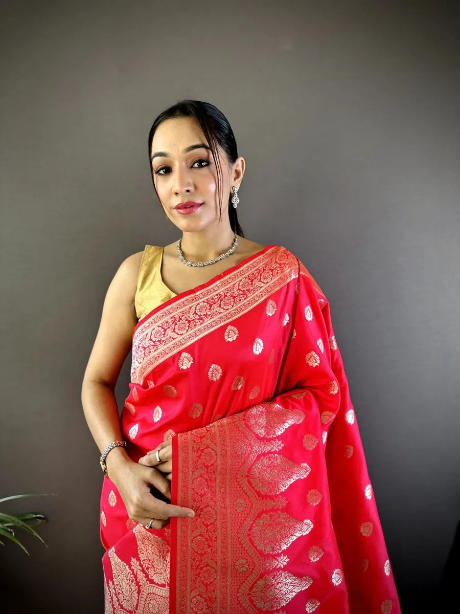 "Banarasi Lichi Silk Saree with Gold Zari – Veenari Indian Wedding Collection"